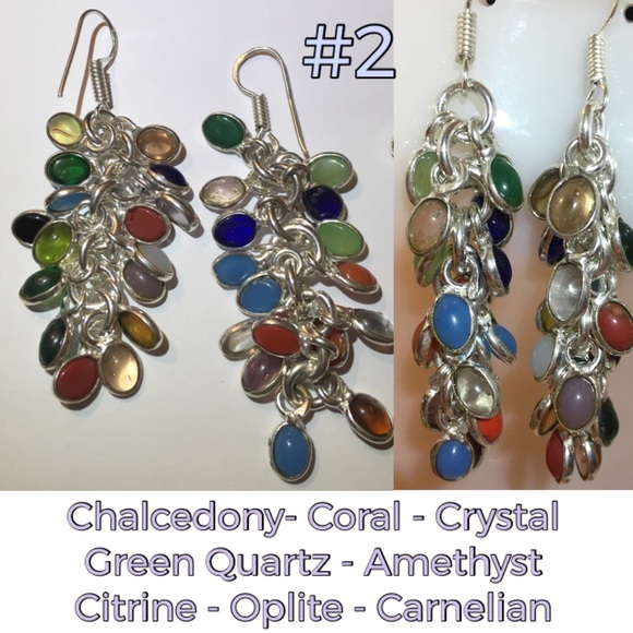 Cha Cha Natural Gemstone Statement Dangle Earrings - Picture 3 of 5